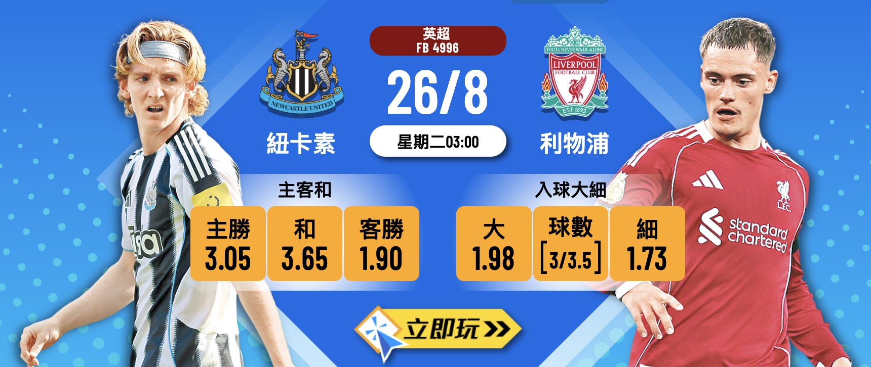 英超前瞻2025：紐卡素 vs 利物浦 深度波膽分析及推介