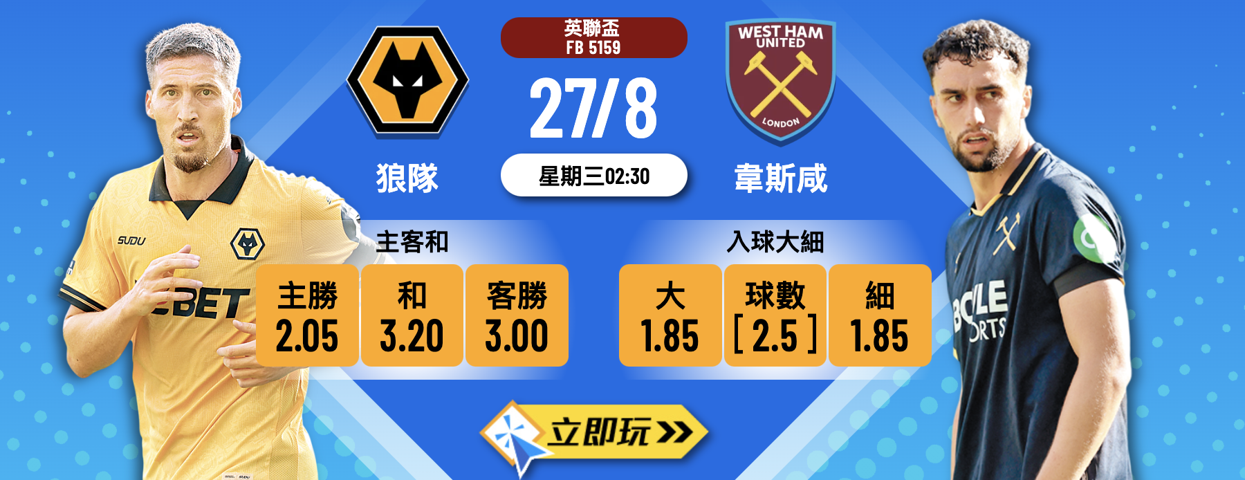 英聯盃前瞻：狼隊 vs 韋斯咸 3大關鍵數據分析