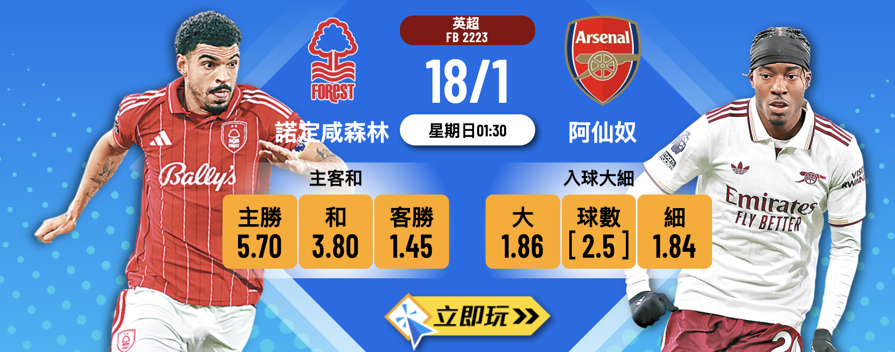 諾定咸森林 vs 阿仙奴 3大核心賽前預測！兵工廠強攻力爭3分