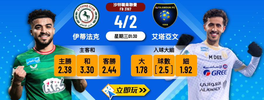 實發體育：沙特職大戰前瞻！伊蒂法克主場惡鬥艾塔亞文，防守大戰一觸即發