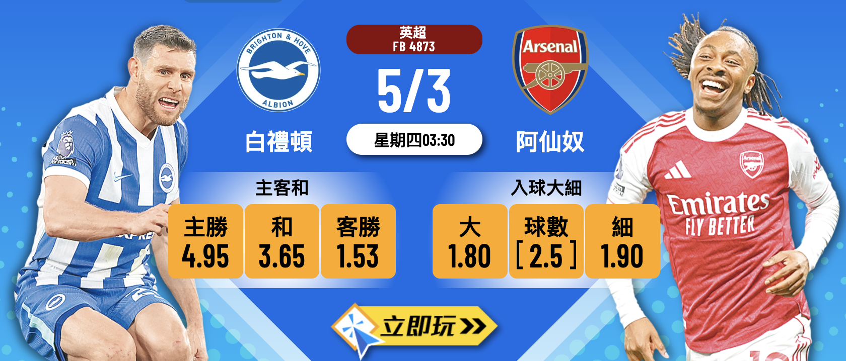 【英超預測】白禮頓 vs 阿仙奴：兵工廠作客數胡格 樂古娛樂波膽推介 ⚽️?