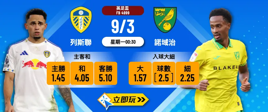 ⚽️ 【英足盃 16強】列斯聯 VS 諾域治 賽事分析及 3 個波膽推介