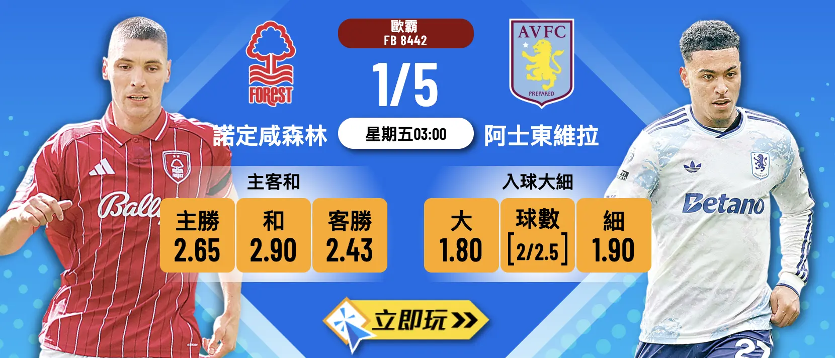 5大焦點透視：諾定咸森林 vs 阿士東維拉歐霸4強首回合波膽攻略 ?
