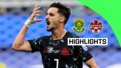 Male athlete in a black kit celebrates with a raised fist; "HIGHLIGHTS" badge and logos appear in the corner.