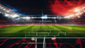 cover-8505-1783382456jpg - 實發體育 A full soccer stadium at night with bright floodlights, green pitch, and goal nets in the foreground filled with red-clad fans in the stands.