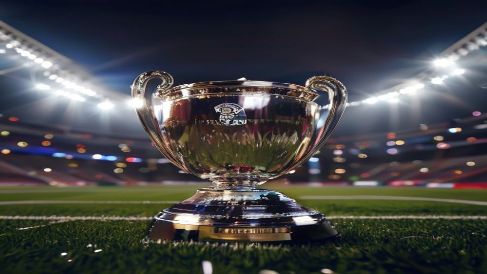 cover-8592-1783731689jpg - 實發體育 Championship trophy on a football field under bright stadium lights at night… a celebratory podium moment likely after a win.
