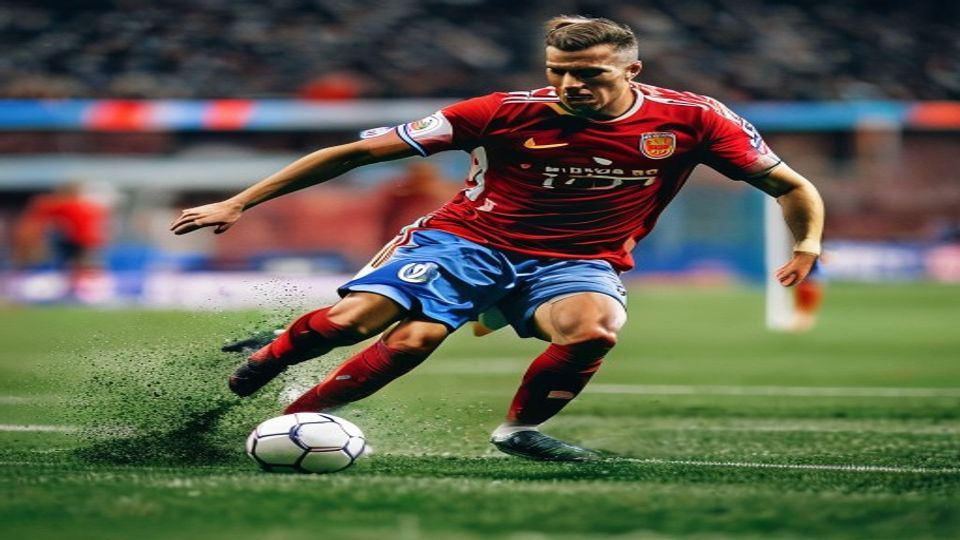 cover-8985-1784941261jpg - 實發體育 Soccer player in a red jersey kicks a white ball on a green field during a match.