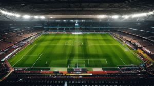 cover-9150-1786060848jpg - 實發體育 Aerial view of a large football stadium at night with a green pitch and illuminated stands.