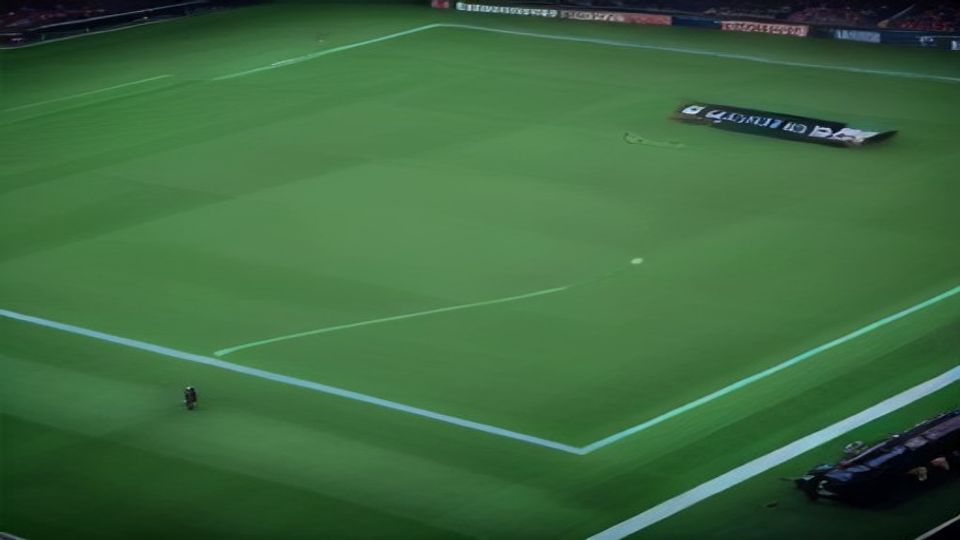 cover-9166-1786233651jpg - 實發體育 Aerial view of a lush green football pitch with players or staff near the sideline and a banner on the field edge.