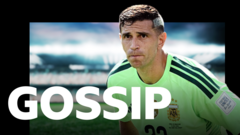 Soccer player in a green jersey on a stadium background with the word GOSSIP in bold white letters across the image.